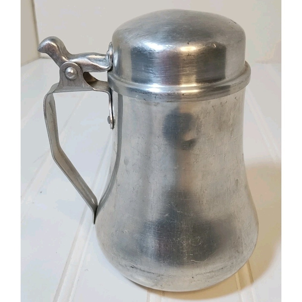 Vintage SP & Co Best Made Aluminum Creamer Milk Pitcher With Hinged Lid 5.5"